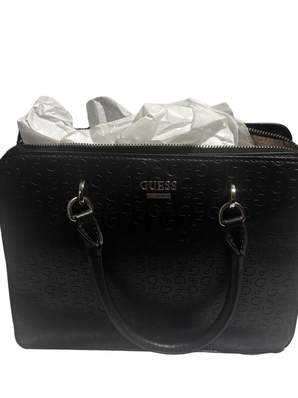 GUESS Black Embossed Logo Satchel Tote